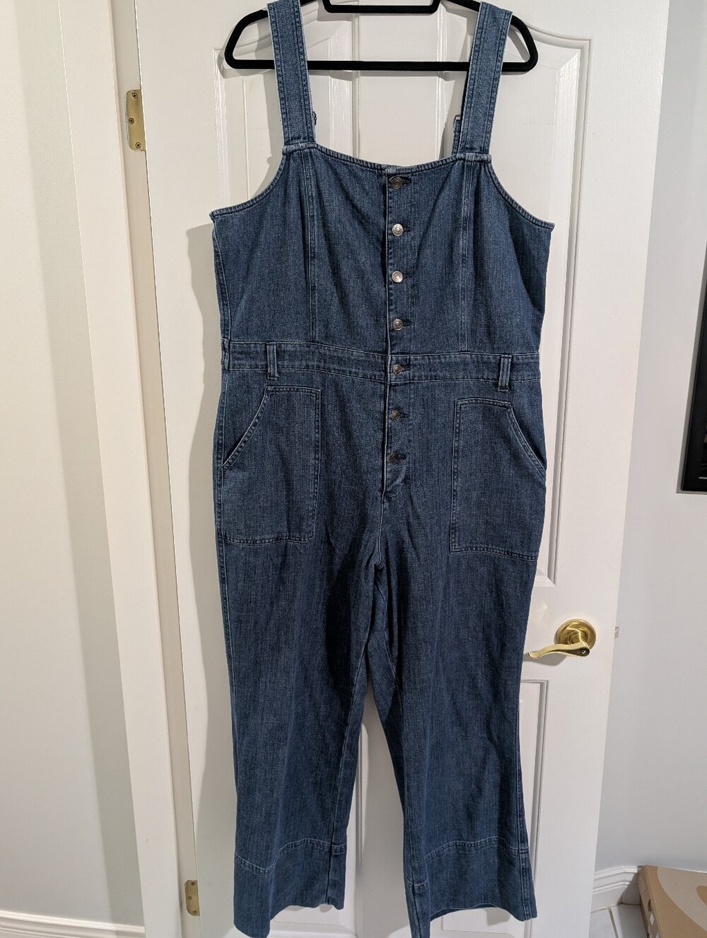 Aerie Dark Blue Denim Flare Leg Jumpsuit
